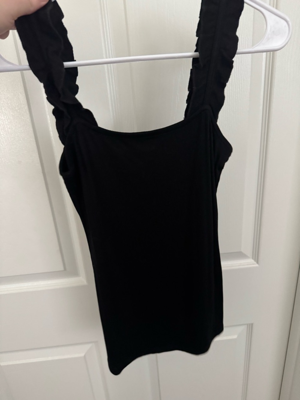Amazon Black Ribbed Tank with Ruffled Straps - Picture 2 of 5